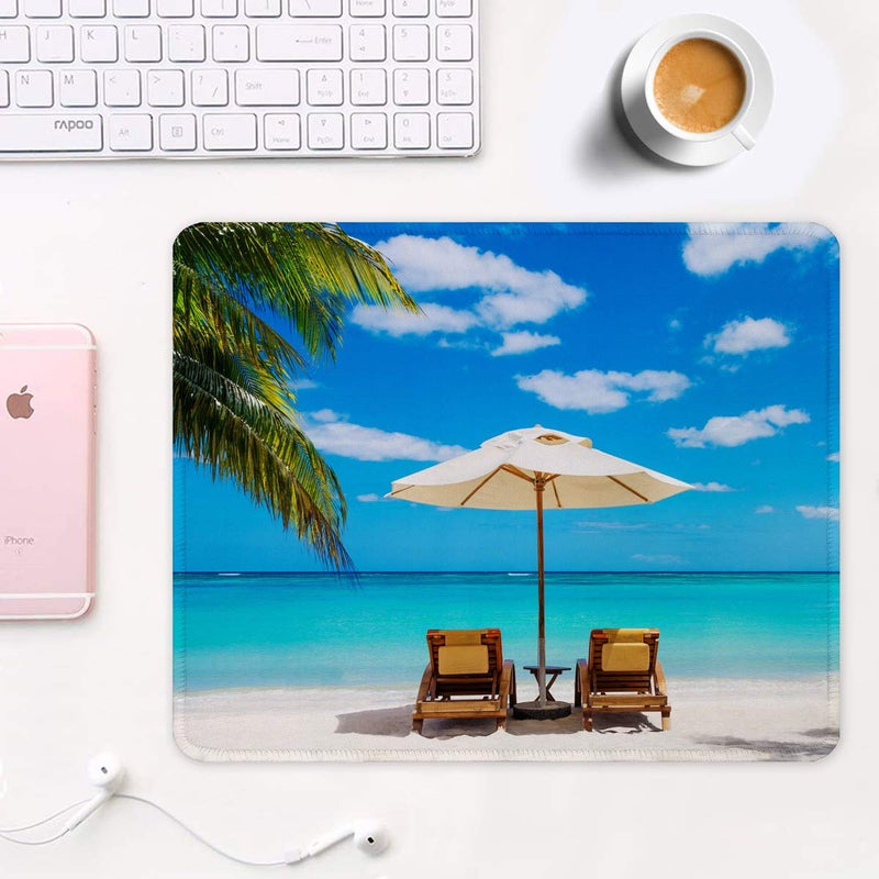 Auhoahsil Mouse Pad, 12 x 10 in Beach Theme Computer Mouse Pad for Desk, Premium-Textured Non-Slip Rubber Stitched Edges Waterproof Square Mouse Mat for Gaming Work Wireless Mice, Blue - Image 2